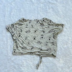 Cute Graphic Print Tie-Front T-Shirt