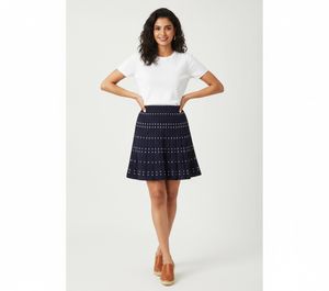 Navy Blue Knit Skirt with White Dots