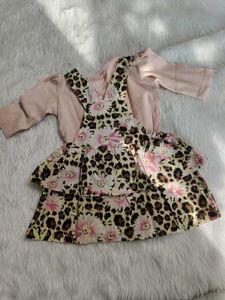 Baby Girl Leopard Floral Pinafore Dress Set