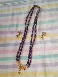 Purple 💜 Pearl Necklace & Earring Set