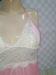 (100)Pink Lace Babydoll Lingerie