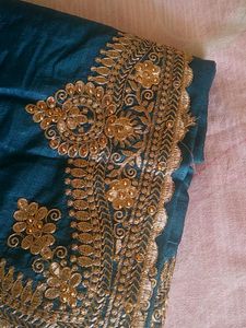 Embroidery Work Rama Green Colour Saree