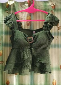 Chic Green Textured Peplum Top