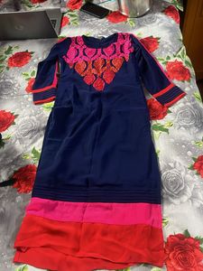 Embroidered Navy Blue Kurta