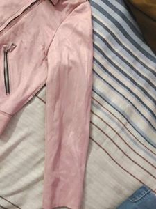 Pink Faux Suede Moto Jacket