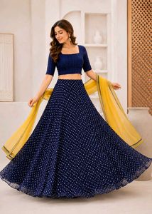 Elegant Navy Polka Dot Lehenga Choli  ❌ navratr