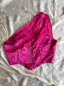 Chic Hot Pink Halter Neck Corset Top