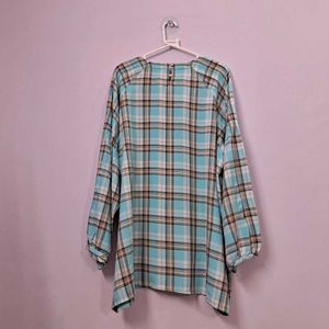 👕 | Chic Blue Plaid Long Sleeve Tunic Top
