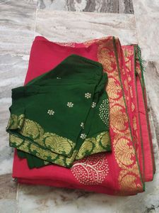 Women Elegant Red Embroidered Saree With Blouse