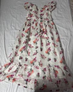OFF WHITE FLORAL PRINT MAXI DRESS