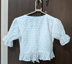White schiffili Crop Top