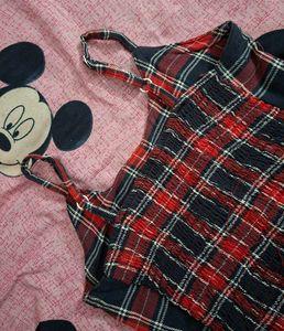 Red &amp; Navy Plaid Button-Up Shirt with inner