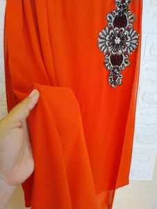 Burnt Orange Color Scarf With Embroidery Patch