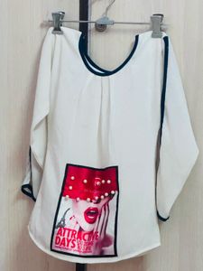 White Graphic Print Top