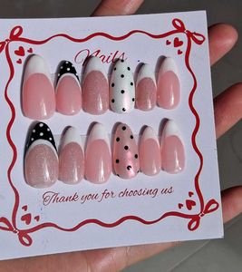 polka dot press on long almond