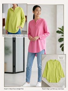 2 V-Neck Tunic - Bright Pink & Lime Green