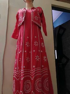 Pink Kurta Set with Embroidered Jacket