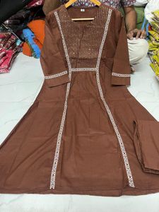 Brown Embroidered Kurta Set with Dupatta
