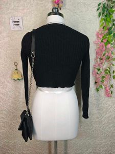 Black Cropped Knit Cardigan
