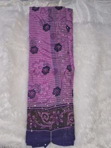 Purple Floral Sequins Saree without blouse