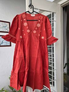 Orange Embroidered Tiered Dress by Westside, L
