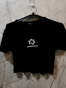 Black Crop Top with Flower Print (size-M)