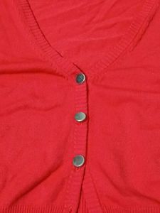 Red Button-Up Cropped Cardigan