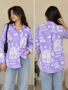 Lavender Printed Oversized Shirt – Women