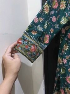 Embroidered Green Floral Kurta Set
