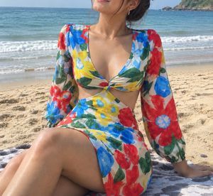Vibrant Floral Cut-Out Mini Dress