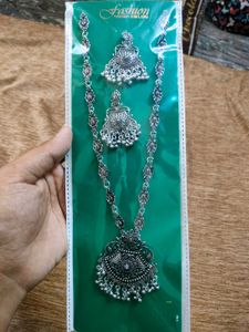 Oxidised Silver Necklace and Earrings Set
