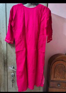 Vibrant Pink Kurta with White Embellishments