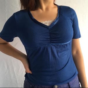 Women V Neck Top In Blue