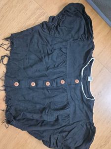 Black Cropped Button-Up Top