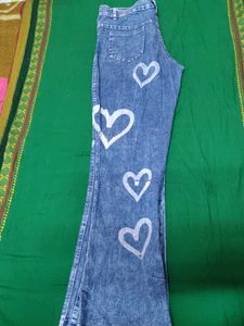Blue Jeans with White Heart Print