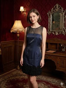 Chic Navy Sheer Neckline Dress