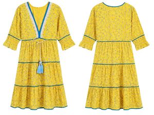 Yellow Floral Tiered Midi Dress