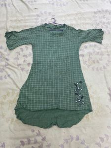 Green Checked Kurta with Embroidery