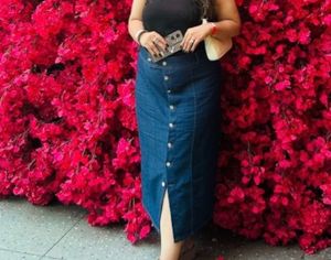 Denim Button-Front Midi Skirt