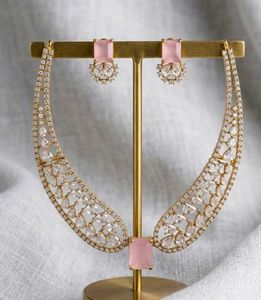 Elegant CZ & Pink Stone Necklace Set