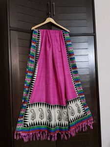 Dark Pink Bhagalpuri Tussar Silk Dupatta