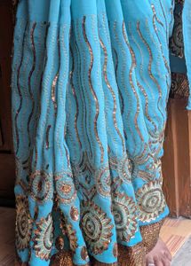 Blue Party Wear Sequin Saree | Fall &amp; Pico Done |