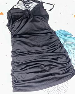 Chic Ruched Black Halter Dress