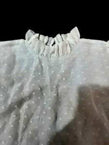 Sheer White Ruffled Neck Blouse