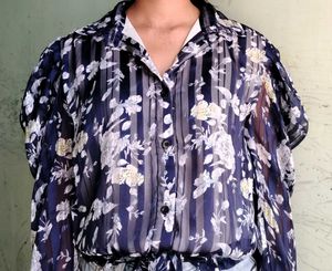 Floral Striped Sheer Blouse