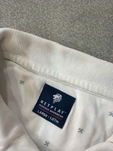 Men's White Printed Polo T-Shirt