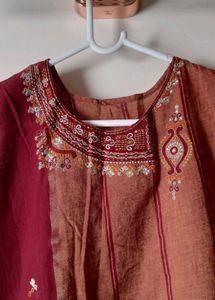 Ethnic South Cotton embroidered Kurti &amp; dupatta