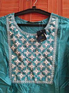 Teal Embroidered Kurta with Tag