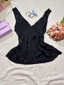Sparkly Black V-Neck Top