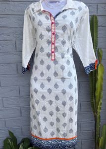 Stylish White Printed Kurta
